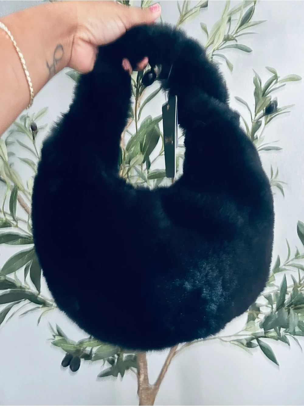 BE COOL Black Plush Faux Fur Hobo Bag